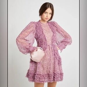 NWT Few Moda O.P.T. Bessy Mini Ruffle Chiffon Dress Long Sleeve Size XL